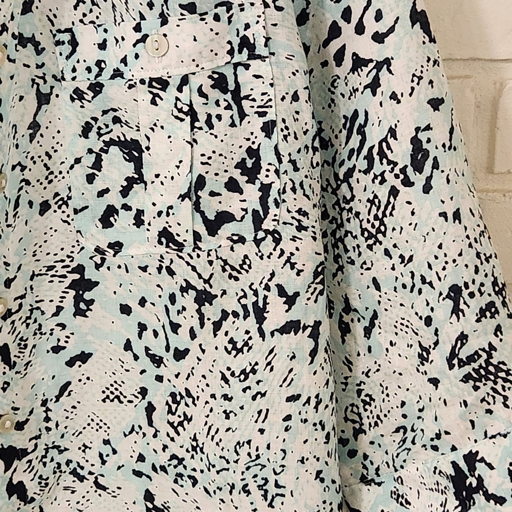 Chicos Linen Patterned Button-Up Blouse Size 2 NWT - image 6